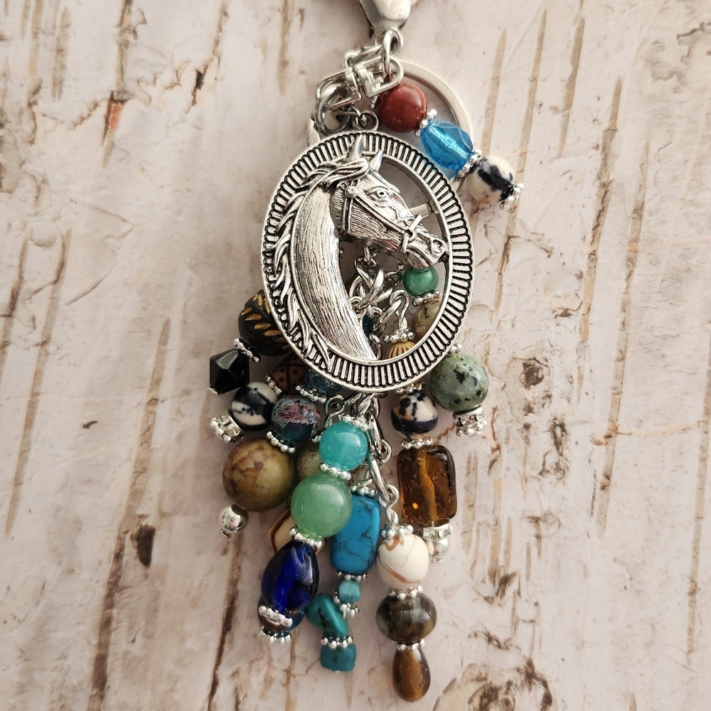 Horse Cameo Purse Charm or Keychain Howlite Aventurine Jasper Handcrafted